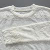 Off-white Lace Long Sleeve Women's Round Neck Crochet Loose Top