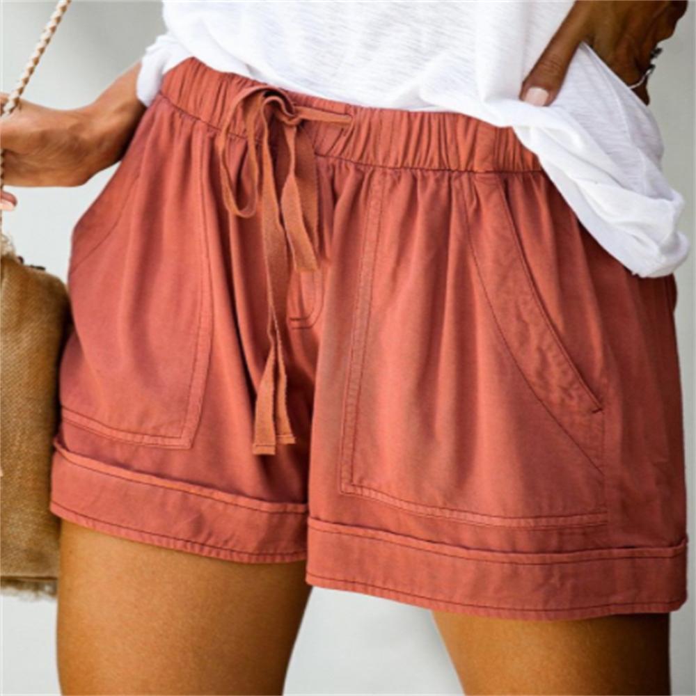 Plus Size Womens Drawstring Shorts Casual Elastic Waist Pocketed Loose Shorts Pants