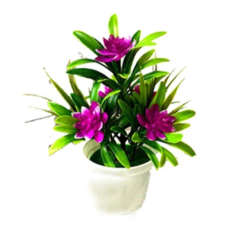 Artificial Potted Simulation Fake Yellow Red Orange Pink Purple Plants Flower Home Garden Table Decoration Room Ornament Bonsai