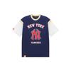 Camiseta Unissex MLB com Estampa de Letras Color Block Solta Gola Redonda Manga Curta Ombro Caído Azul Marinho Claro 3ATSEC823-50NYL
