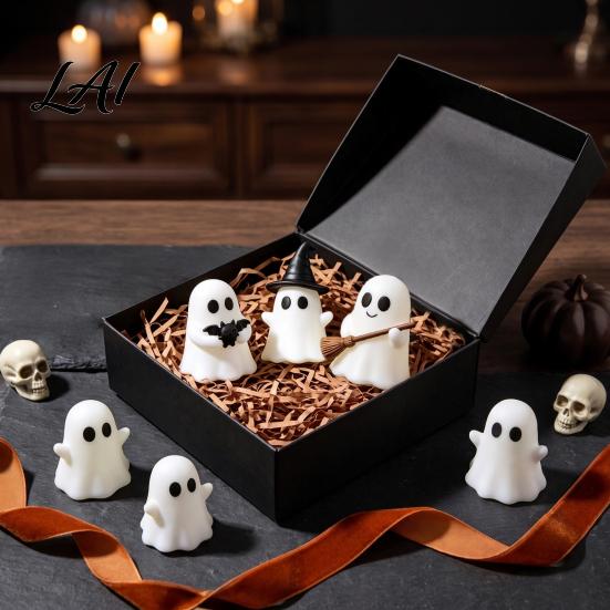 Mini Ghost Figurines for Crafts Halloween Luminous Figurines Glow in The Dark Cute PVC Statues Miniature Statue Micro Landscape Tiered Tray
