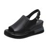 New Summer Thick-soled Wedge Heel Leather Sandals Women's Fashion Rear Empty Soft Leather Fish Mouth Shoes Heightening Muffin Shoes