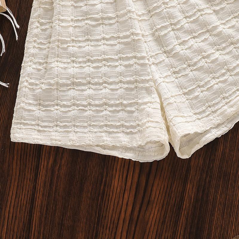 Mädchen 7-12J Anzug Kurzarm Kinder Sommer Neu Kurzarm Anzug Süße Spitze Ärmellose Weste + Top Shorts 2-teiliges Set