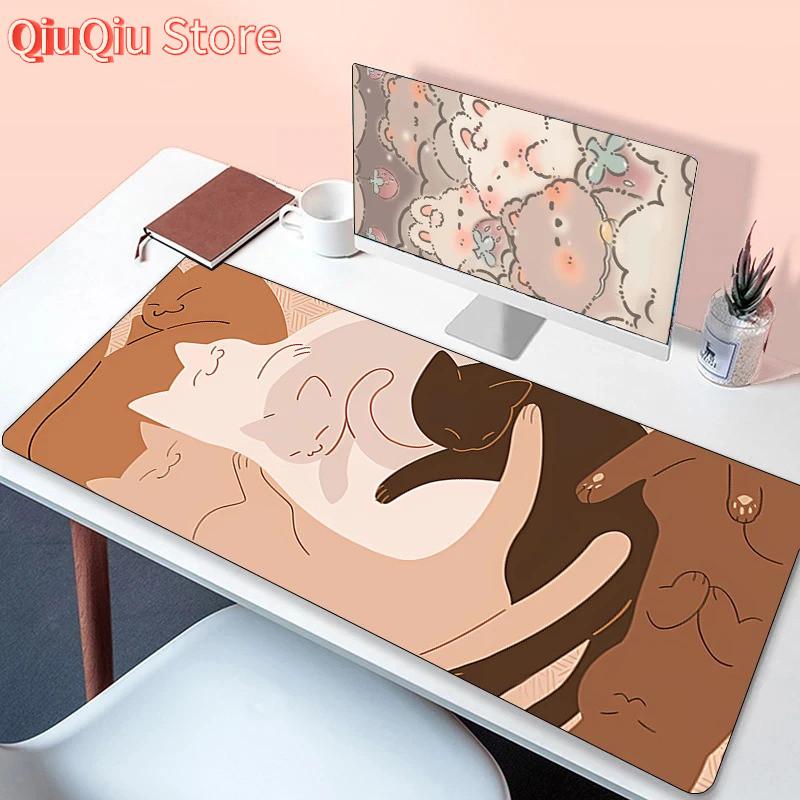 Kawaii Cat Gaming Mouse Pad Gamer Non-slip Mausepad Computer Accessories Deskmat Mousepad Mats Keyboard Pc Cabinet Xxl