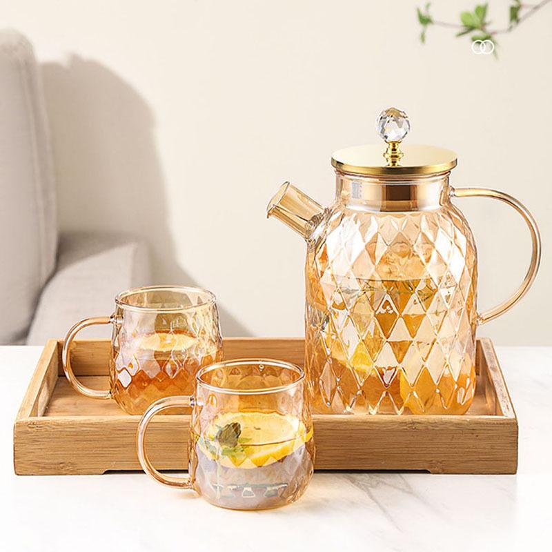 New High Borosilicate Glass Cold Water Kettle Amber Gold Gailland Pot Set Household Large Capacity Glass Juice Pot