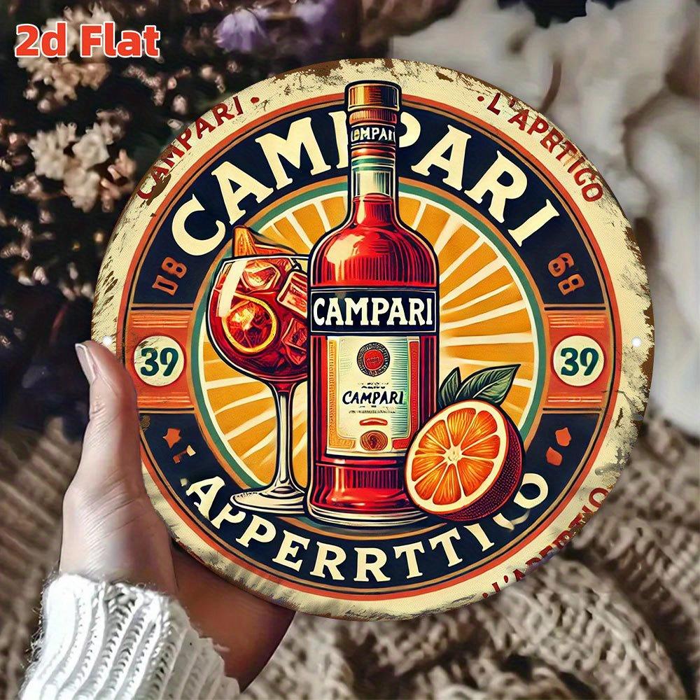D FlatCampari Vintage Ad  ItalianThemed Wall ArtRound Aluminum Metal Sign Waterproof  Dustproof  Ideal for Bars