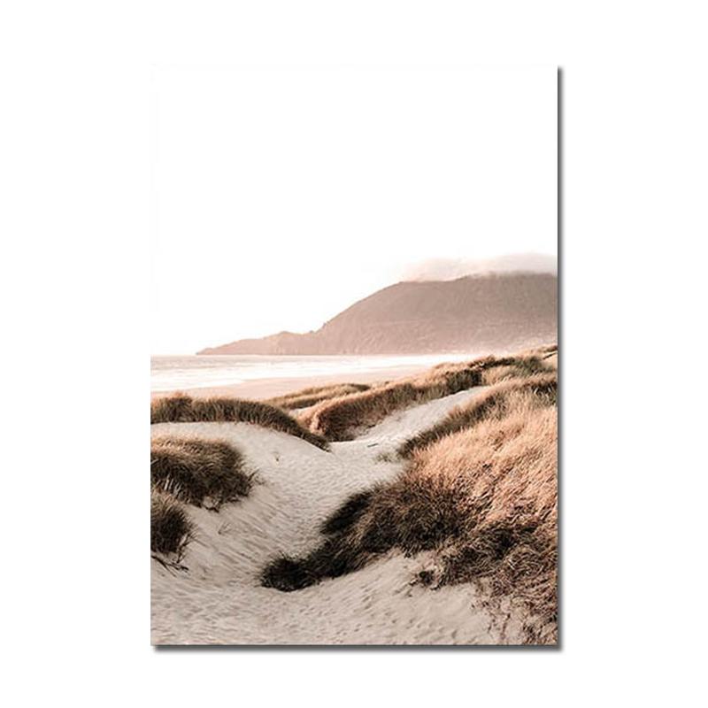 Nordic Poster Natural Landscape Picture Abstract Woman Line Wall Art Canvas Prints Sandy Beach Grass Painting Modern Home Decor