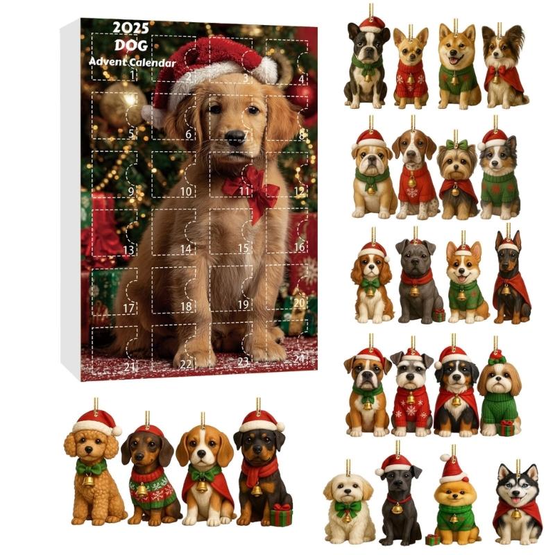 24 Pieces Acrylic Pet Themed Christmas Countdown Calendar Blind Boxes Set For Dog Owners Festive Home Office Decorations