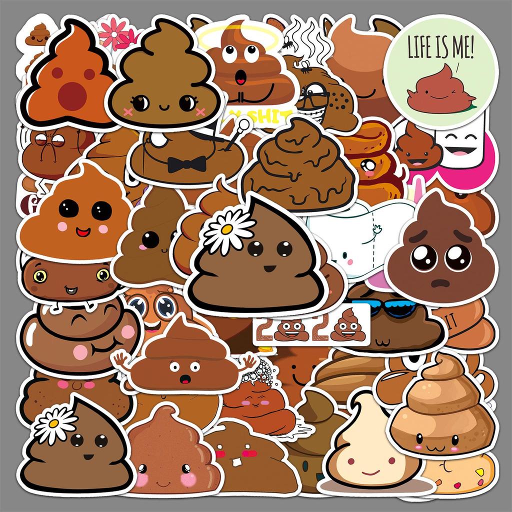 50PCS Cartoon Poo Stickers for Scooters, Luggage, Laptops, Cars & Motorcycles