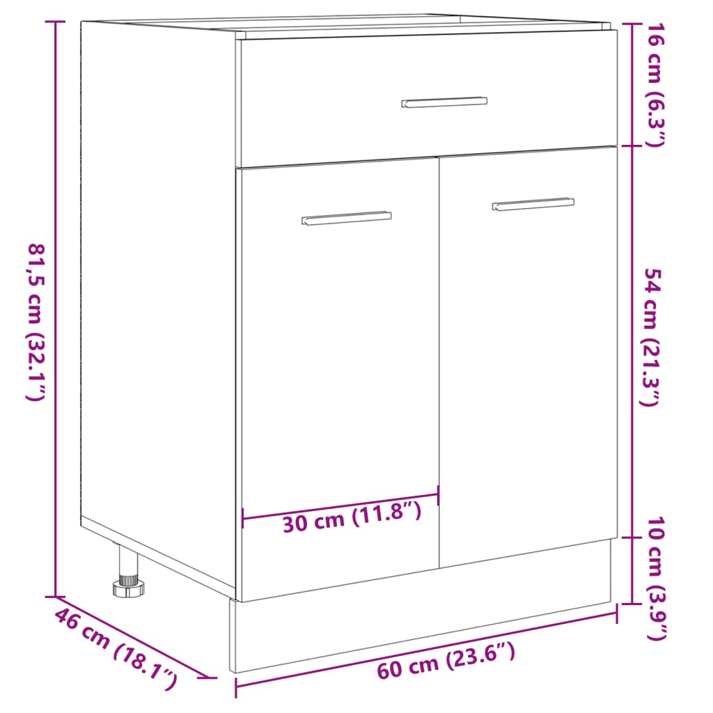 Lyon Unterschrank mit Schublade Sonoma Eiche Dekor 60 x 46 x 81,5 cm Spanplatte
