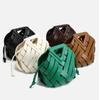Simple Color Solid Women Casual Woven Drawstring Handbag With Buckle Magnetic