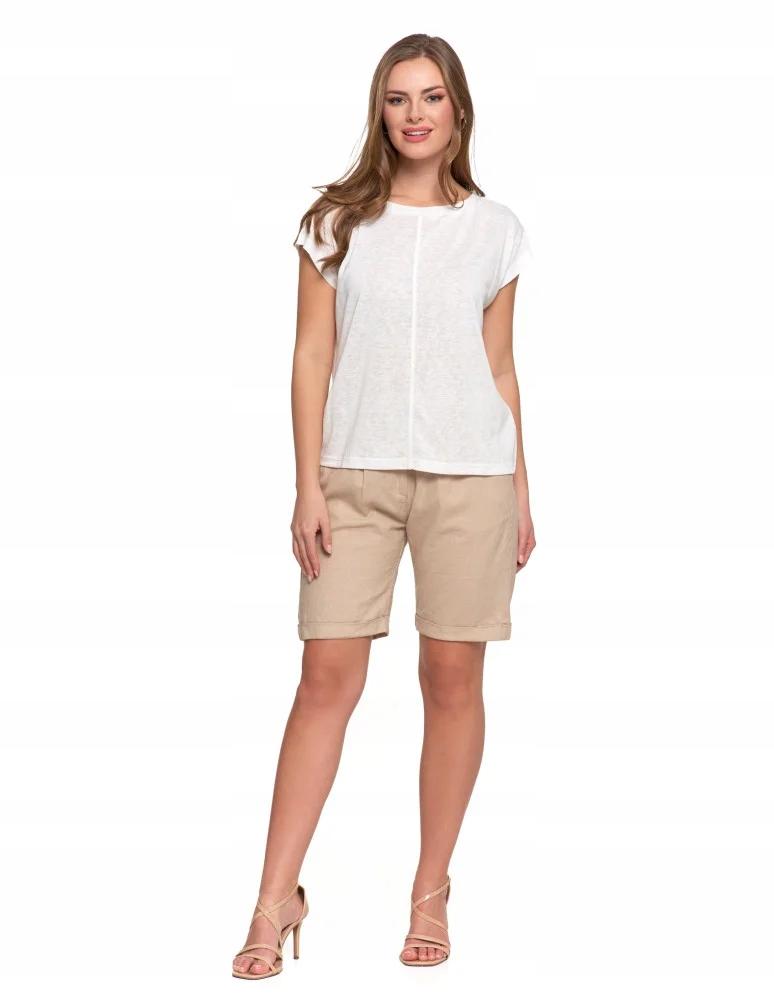 Women's Short Sleeve Cotton Blouse Loose Fit Elegant MORAJ S ECRU