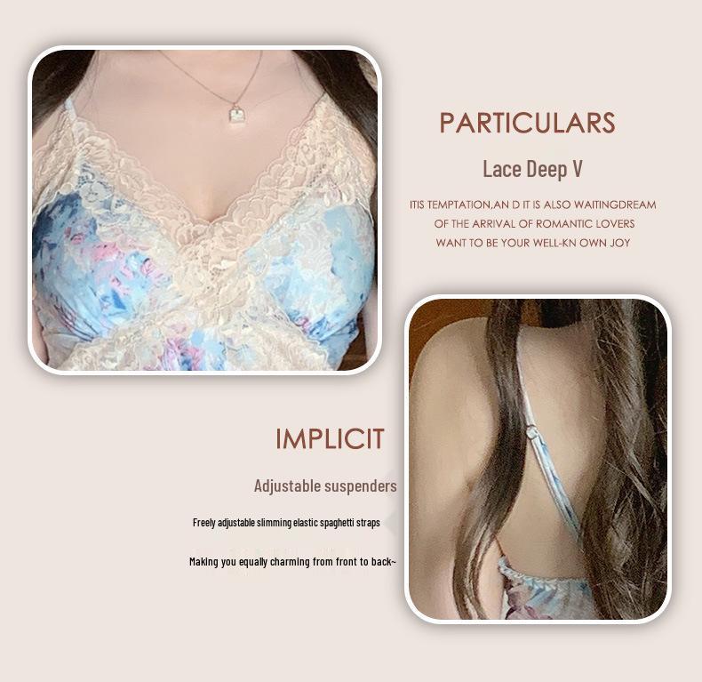 Women's Ice Silk Lace Pajama Set - Camisole & Shorts for Spring/Summer/Autumn
