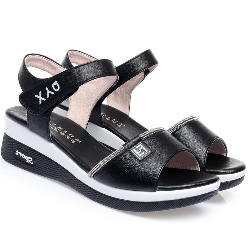 fashion 2024 New Summer Women Sandals Casual Women Flat Genuine Leather Female Wedges Sandals Soft Sole Cozy Mother Shoes Anti-slip