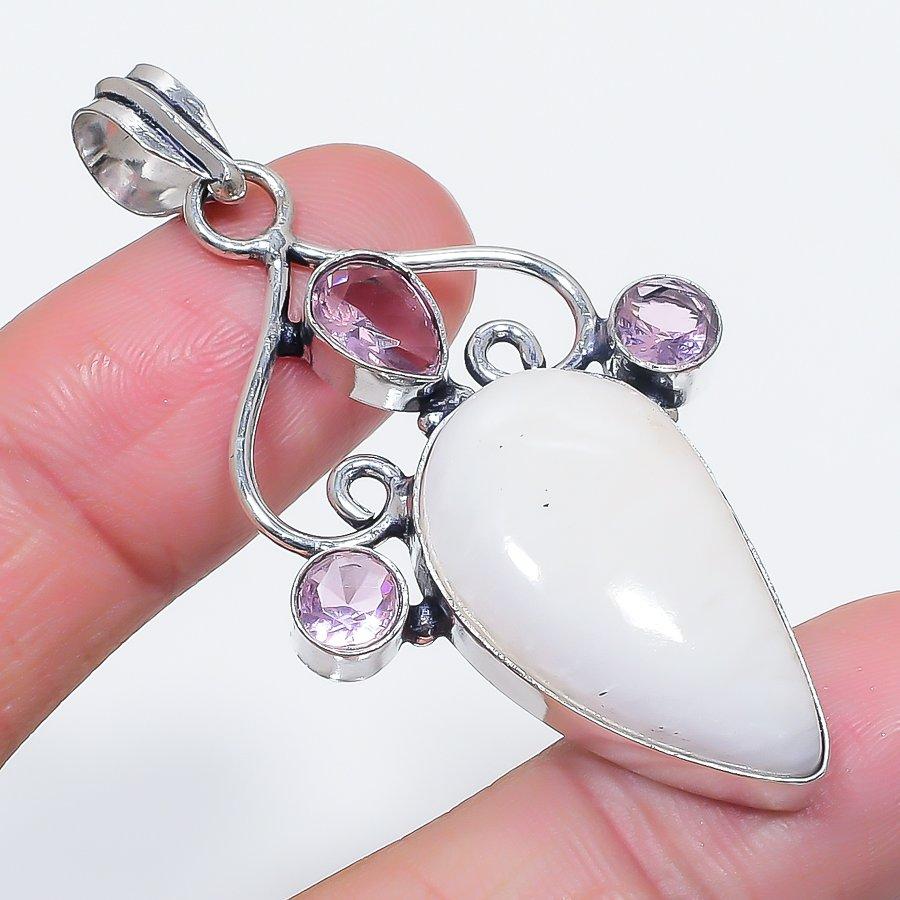 

Натуральный лунный камень, кунцит 925 стерлинговое серебро ювелирная подвеска 2,36 U9e14