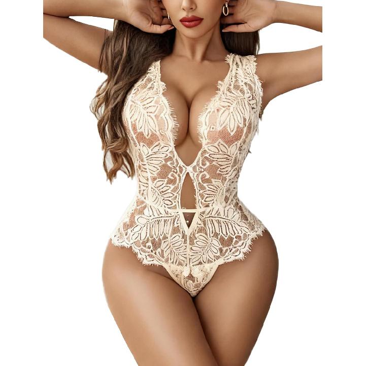 Avidlove Women One Piece Lingerie Lace Bodysuit Deep V Teddy Mini Babydoll