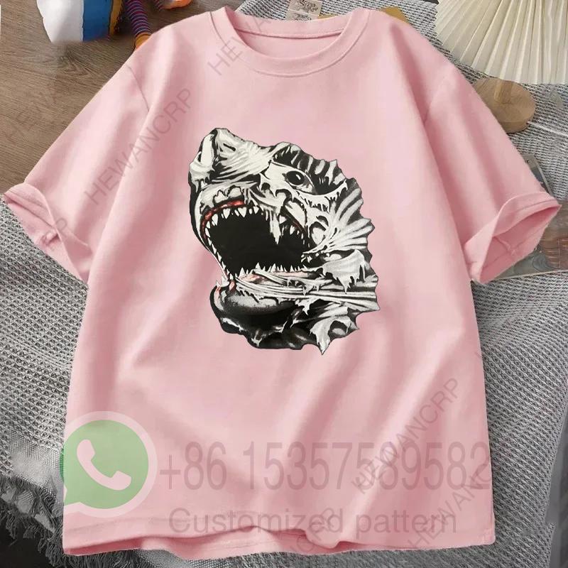 Scary Shark Mens Tshirt Summer Tracksiut Roundneck Pullovers Shortsleeved Tops Harajuku Cotton Sweatshirt Casual Streetwear