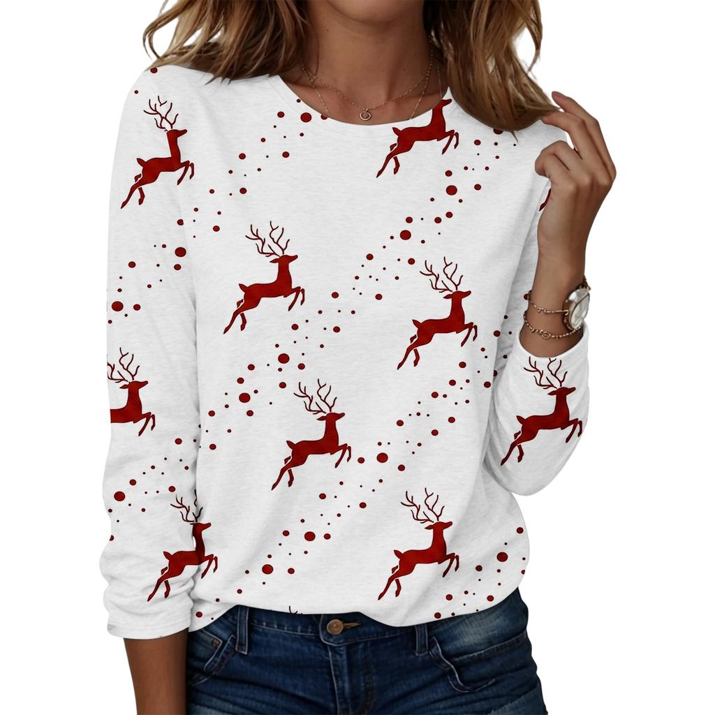 Women's Casual Long Sleeve Halloween Print Round Neck Top