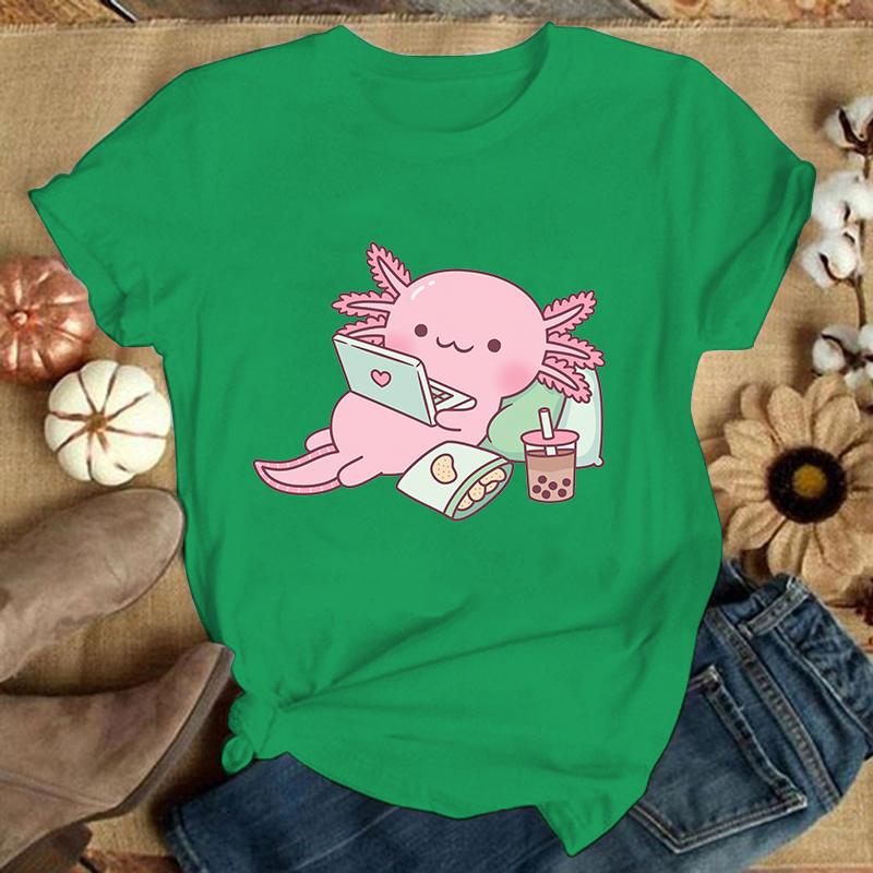 

(Премиум-футболка)Горячие футболки с принтом аксолотля, повседневные топы, летние футболки с коротким рукавом в стиле харадзюку(Доставка в течение 24 часов) 3XL