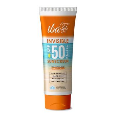 Iba Invisible Sonnenschutzmittel LSF 50 Pa++++ für alle Hauttypen, Gel-basiert, ölfrei, mattes Finish, parabenfrei | Halal-zertifiziert und vegan | Weiß – 100 g
