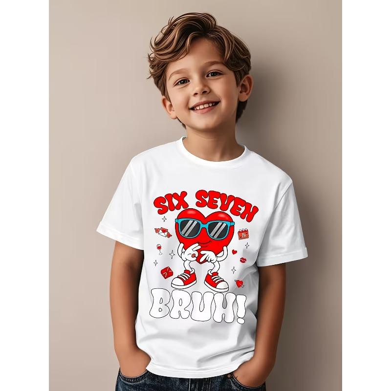 

European sizes Children 67 Brothers Valentine S Day Heart Creative Trendy Kids T-Shirt Casual Crew Neck Top with Print, Short Sleeves Perfect for Boys 164cm білий