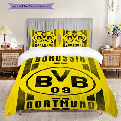 Borussia Dortmund Logo Muster Bettwäsche Steppbett Set Bettbezug Kissenbezug Heimdekoration Geburtstagsgeschenk (1 Bettbezug + 2 Kissenbezüge, ohne Füllung)