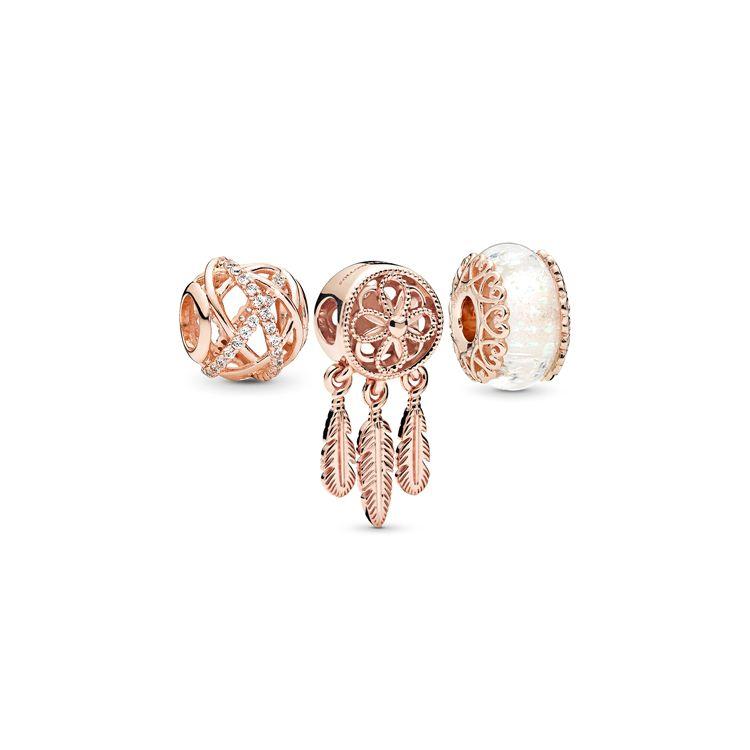 Pandora Sparkling Dreamcatcher Charm Set Women Jewelry Rose-Gold RAU0639 Box