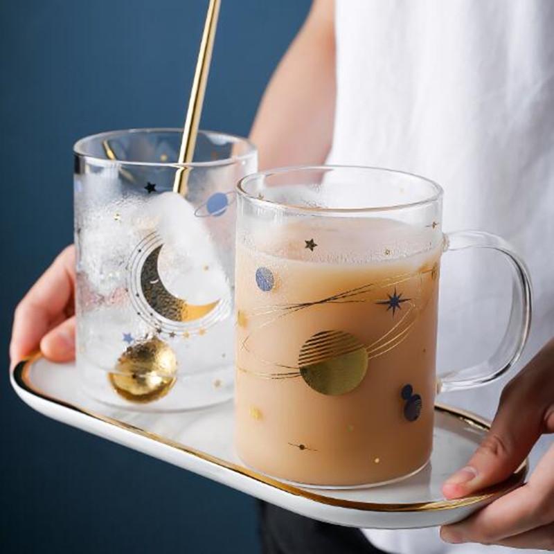 350ml Heat-Resistant Coffee Cups Creative Mugs with Star Universe Design Beautiful Tea Milk Glasses for Kids Girls Breakfast Ori
