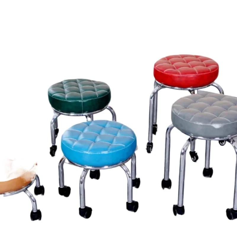 Aluminum Pulley Stool Low Round Stool with Wheels Creative Home Back Chair Lazy Housework Bench Portable Household