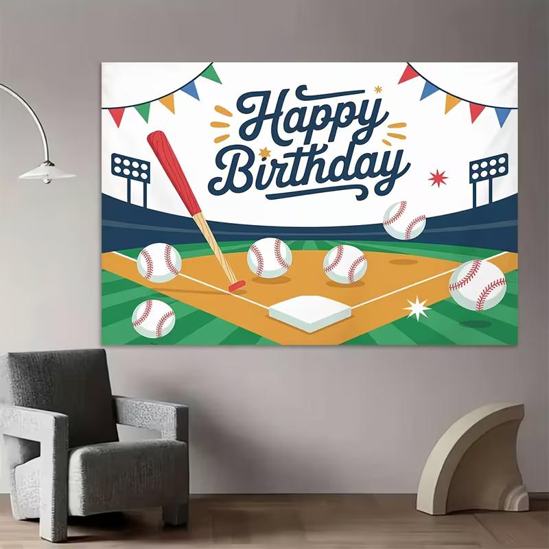 2D Baseball Happy Birthday Backdrop Kids Sports Theme Photography Background
