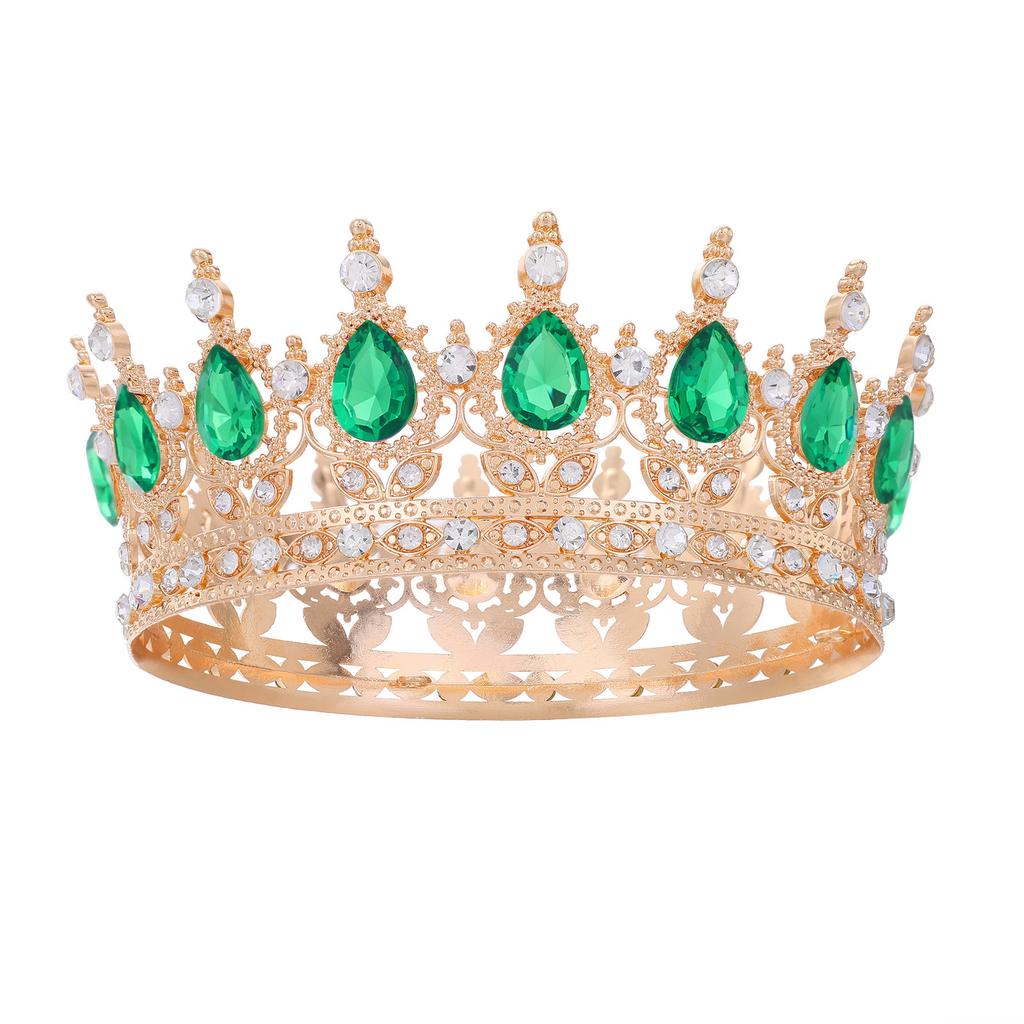 Baroque Round Crown Headwear European Style Bride's Wedding Dress Birthday and Coming of Age Gift Round Alloy Crown Hair Accessory
