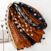 French-style vintage polka dot patchwork color-block scarf for women, holiday-style shawl, versatile tassel silk scarf