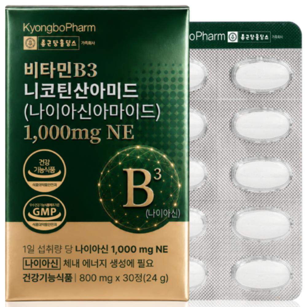 Chong Kun Dang Holdings Kyungbo Pharmaceutical Go 1000mg Vitamin B3 Nicotinamide Niacin 1 pcs 30 Tablets