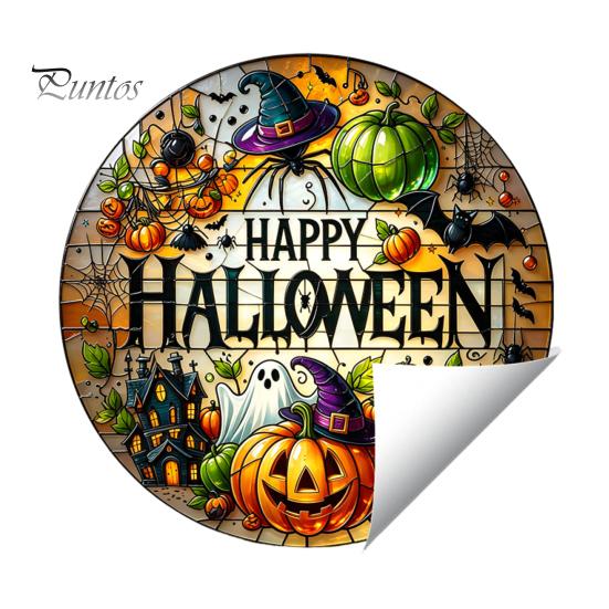 Pumpkin Ghost Wall Stickers Halloween Stained Glass Style Static Window Clings, Waterproof PVC Bat Seasonal Home Accents Haunted House Decals,