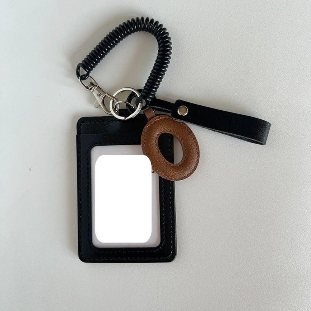 

Korean PU Leather Card Holder with Letter Pendant Clear ID Card Card Holder Photos Protective Cover