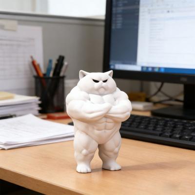 Estatueta de Gato Musculoso Impressa em 3D Estátua de Gato Forte Decoração de Mesa para Casa Escritório Presente para Entusiastas de Fitness