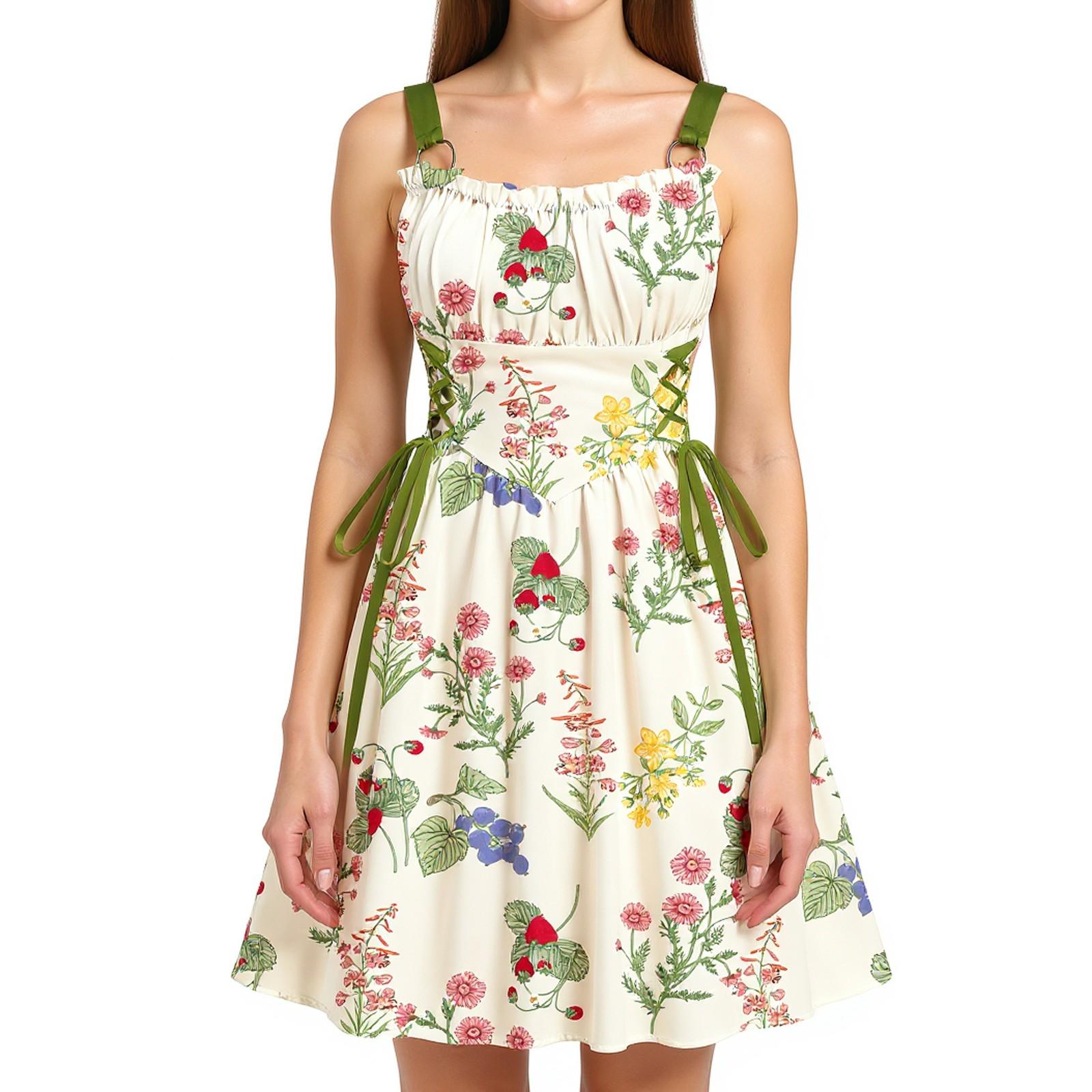 

Женские летние платья без рукавов, цветочное платье для женщин, элегантное платье А-силуэта с кулиской M белый