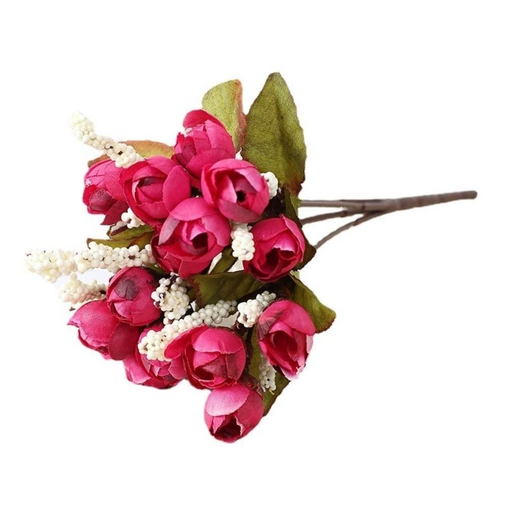 Creative 15 Heads Rose Artificial Flowers Simulation with Stems Faux Roses Flower Bouquets Arrangement Flower Home Decoration