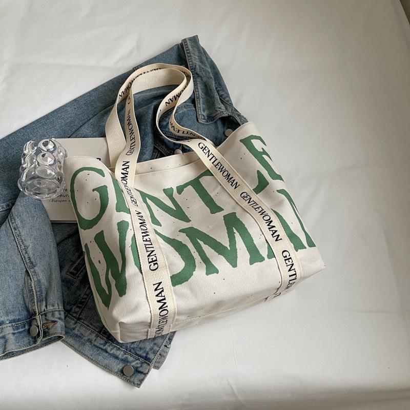 2025 Fashion Canvas Bag Lazy Wind Japanese Large Capacity Student Canvas Bag Alphabet Strap Handbag Tote Bag