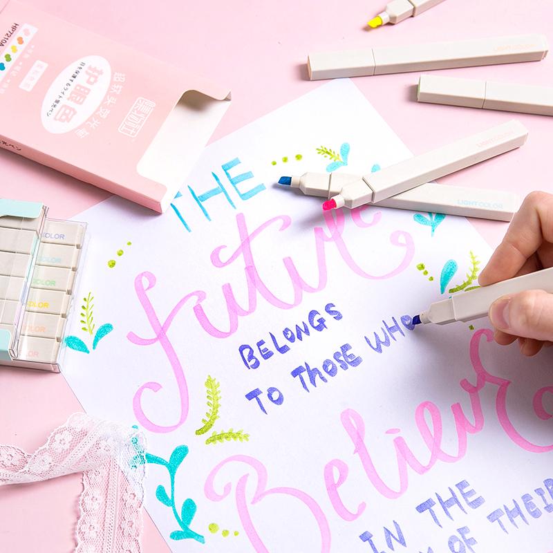 6pcs Super Soft Color Highlighter Marker Pen Set Morandi Pastel Colors Brush Tip for Drawing Paint
