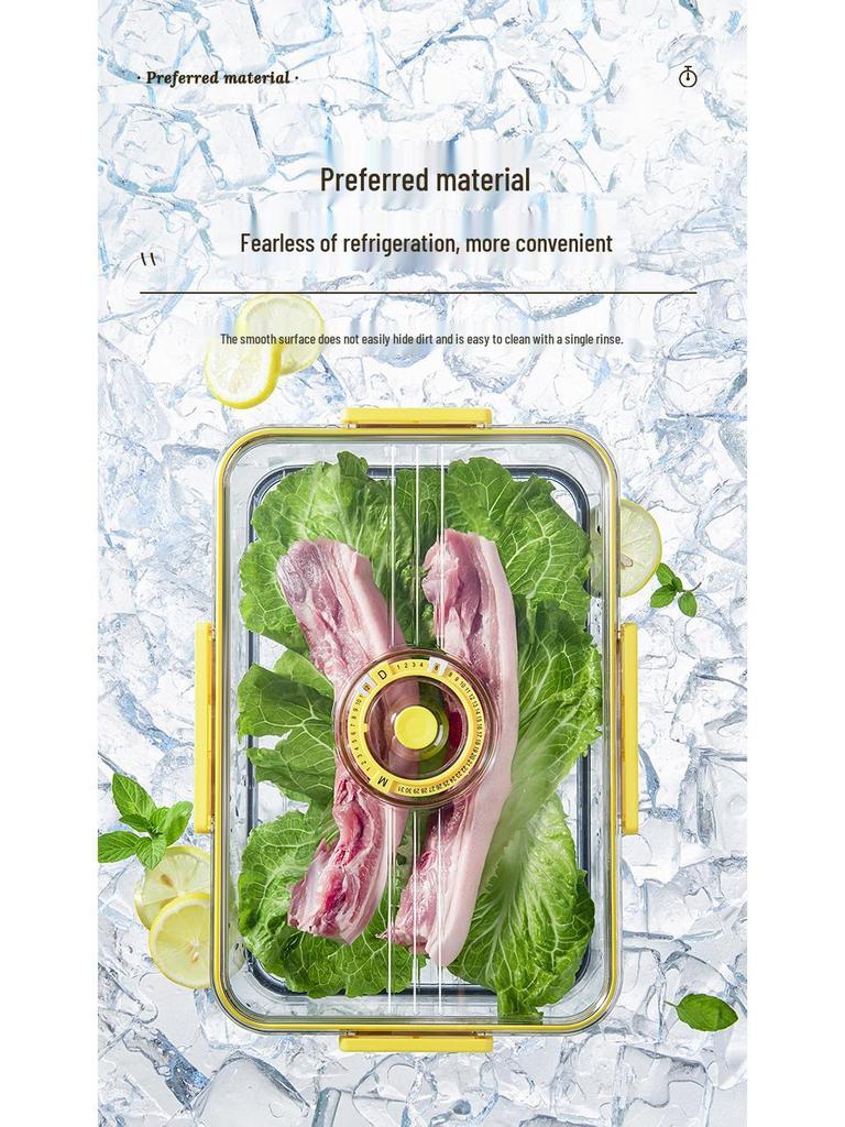 PET Transparent Thickened Refrigerator Storage Box with Timer & Freezer Drainer