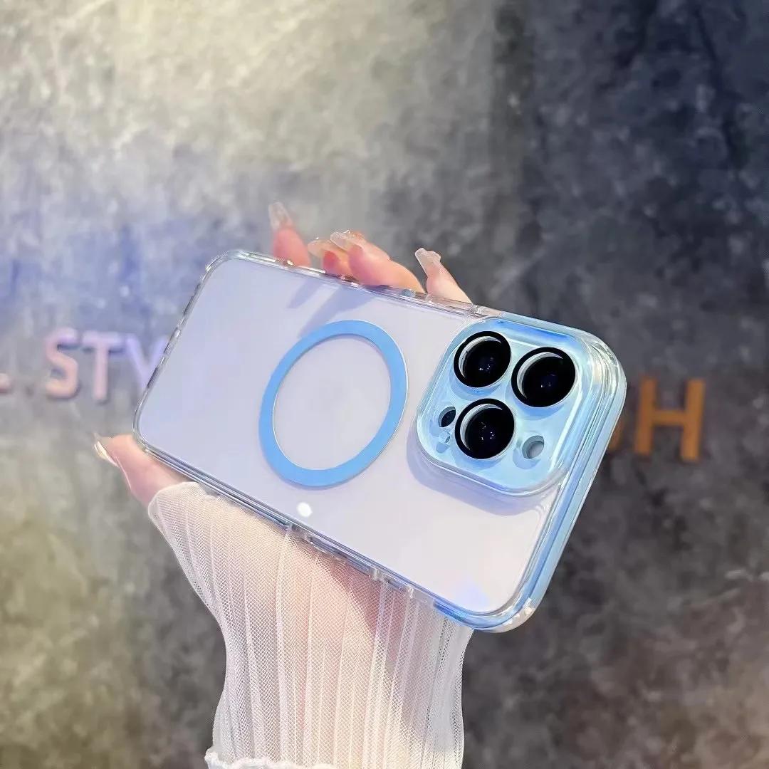 

Роскошный прозрачный магнитный чехол для iPhone 16 15 14 13 Pro Max чехол-бампер с беспроводной зарядкой for iPhone 13 ProMax