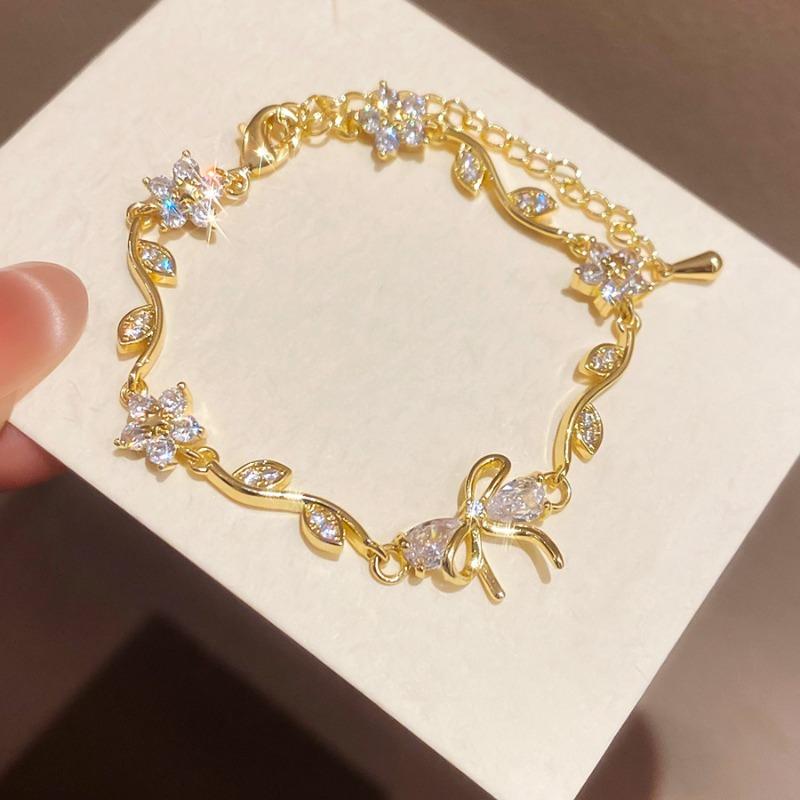 K real gold electroplated zircon flower bracelet exquisite elegance sweet versatile bracelet light luxury high-end jewelry women