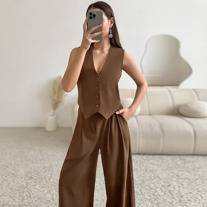 Summer Simple Office Commuter Style Sleeveless Vest Set 1116 European and American Fashion Two-piece Set Women
