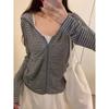 Women's Korean Style Hooded Striped Cardigan with Zipper - Lightweight, Long Sleeve, Versatile Sun Protection Top