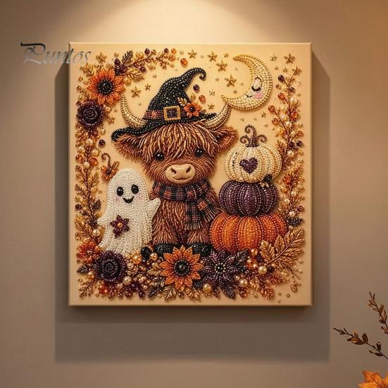 Festliche Kunst mit Kunstperlen für die Heimdekoration 2 Stück Halloween-Kunst, Geist Kürbis Hexe Krähe Malerei DIY Entspannendes Bastelset, 3D Schädel Basteln