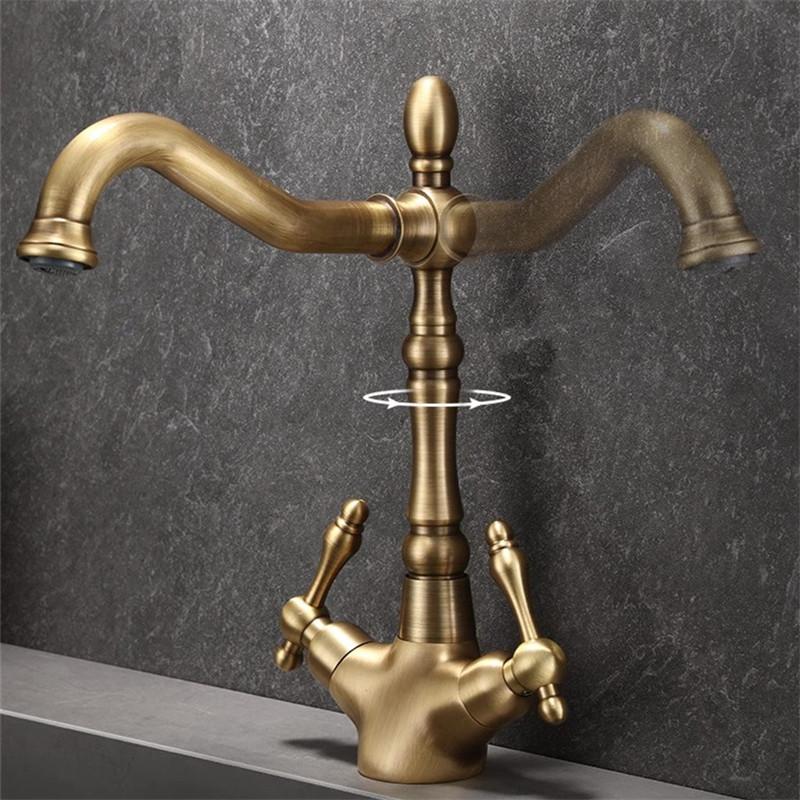 Tuqiu Antique Bathroom Faucet Brass Bathroom Basin Faucet Cold Hot Water Mixer Lavotory Faucet Sink Tap Deck Mounted  Tap