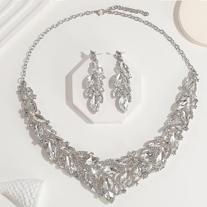 Crystal Necklace Earrings Party Wedding Accessories Indian Bridal Costume Jewelry Gift