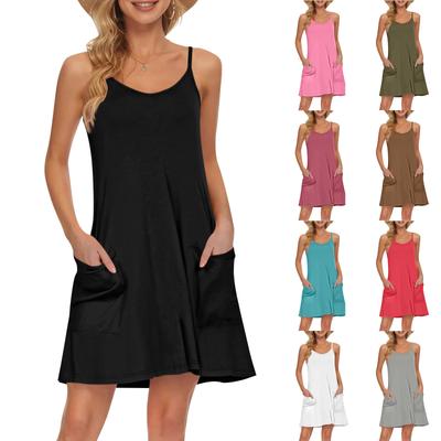 Women's Summer Casual Straps Sundress With Pockets Short Beach Vacation Tank Dresses