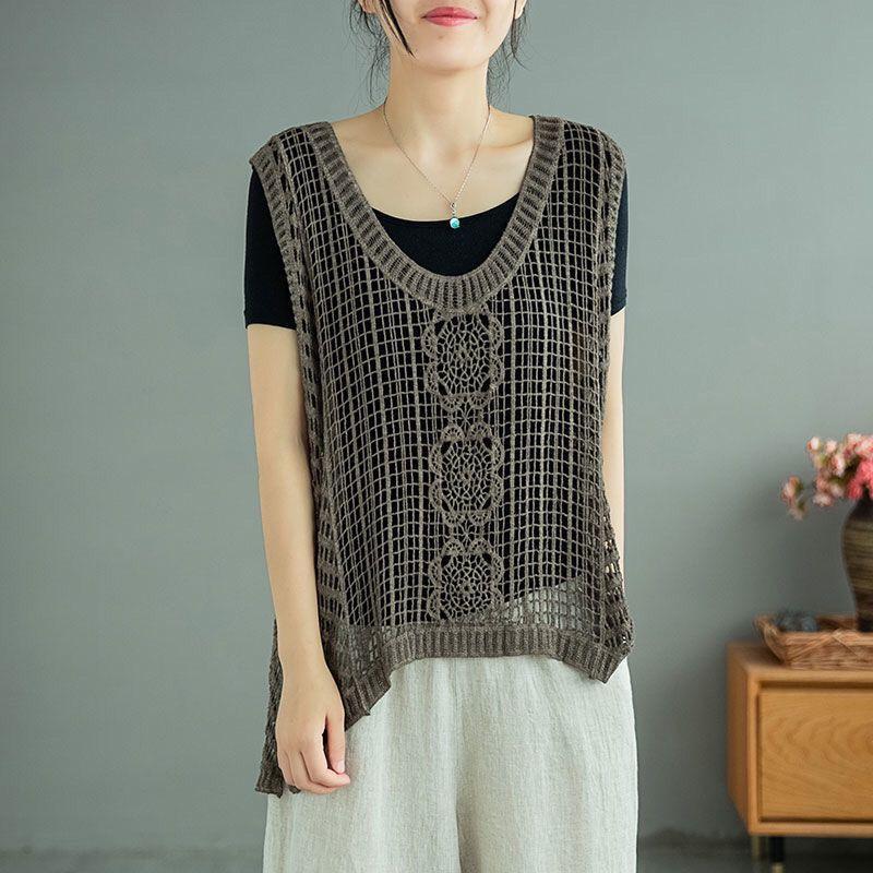 Spring and Summer Women's Lace Vest Cotton Hook Knit Vest Cutout Pullover Knit Vest